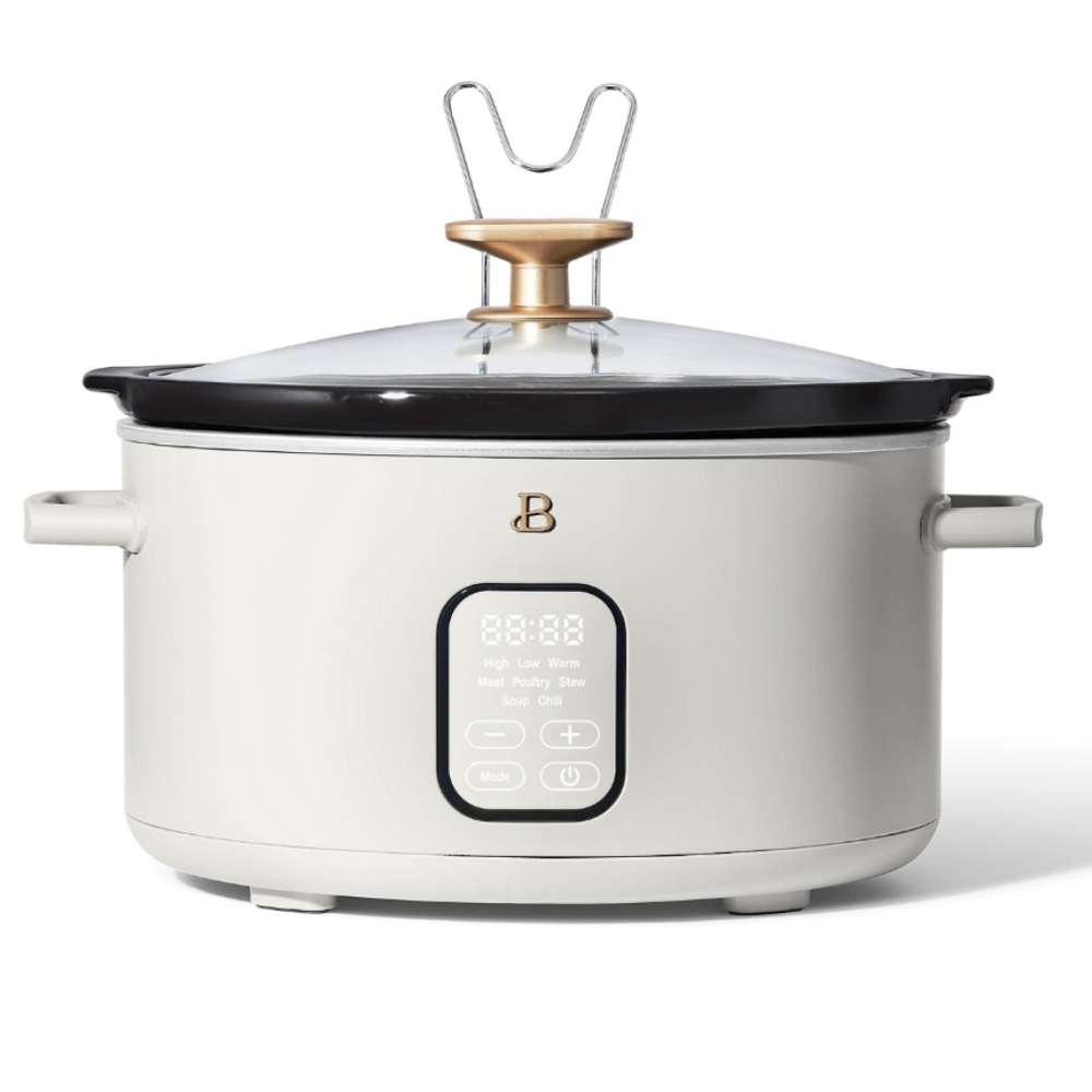 Beautiful 4 Quart Programmable Slow Cooker, White Icing gold by Drew Barrymore